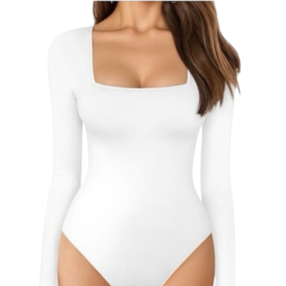 New Mangopop Square Neck Long Sleeve Bodysuit Classic NWT Sz S - Picture 3 of 5